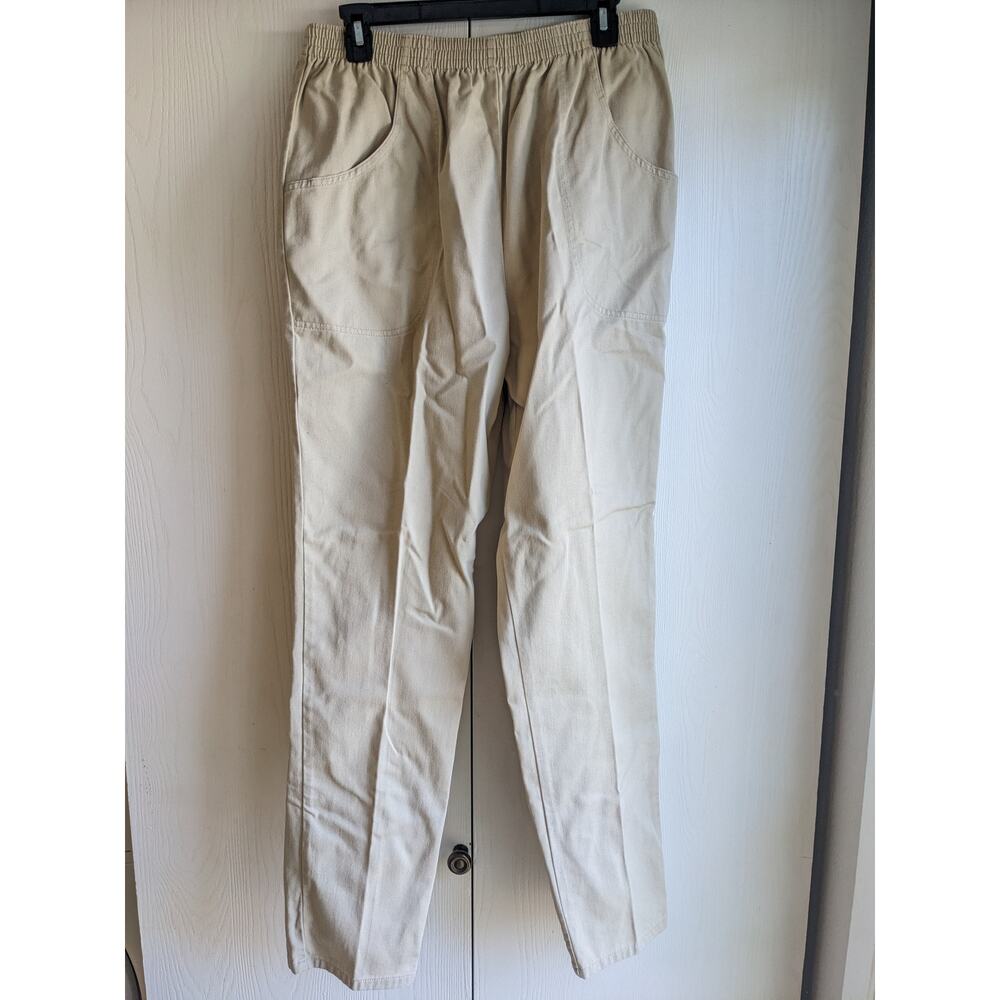 Cascade Blues Women's Tan Khaki Wide Leg Pockets High Rise Elastic Pant Size 14